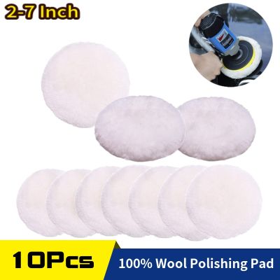 Wool Polishing Pad 2 to 7 Inches Soft Sheepskin Buffing Pads with Hook and Loop Back Wool Cutting Pad for Car Furniture Glass