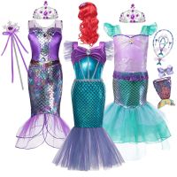 Girl Princess Little Mermaid Dress Ariel Dress Up Outfit Kids Cosplay Fancy Costume Children Carnival Birthday Party Clothes