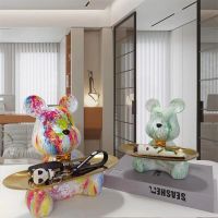 Graffiti Bear Figurine Home Decoration Animal Statue Keys Storage Shelf Modern Room Sculpture Table Decor  Statues