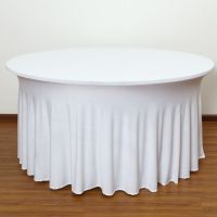 【LZ】▪♕❧  Round Ruffled Elastic Spandex Table Cloth Stretch Skirt Table Cover Cocktail Table Linen Hotel Party Wedding Decoration