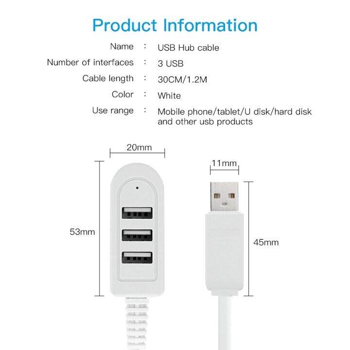 ใหม่-แยก-usb-3พอร์ต1-2เมตรสายชาร์จ-usb2-0-hub-กับ-power-extender-อะแดปเตอร์ขนาดเล็กสำหรับแล็ปท็อปพีซีโน๊ตบุ๊คขยายสายข้อมูล