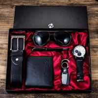 Ready Stock New 6pcsset Mens Gift set jam tangan lelaki Cowhide Leather Bifold Wallet purses belt sunglasses pen watch Gift Set Fathers day gift Birthday Suprise gifts Valentines Day Gift Set Brown Anniversary gift Christmas gift sets PS