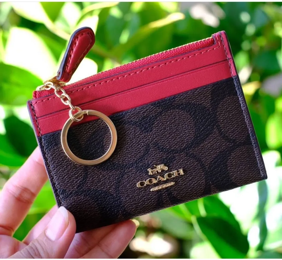 Buy the Women's Coach Mini Skinny ID Card/ Key Case Red, Brown & Black