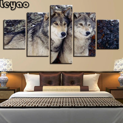 DIY Diamond painting Wolves in the Forest 5 Piece Full SquareRound Diamond Embroidery Multi Panel 5D Cross Stitch Gift