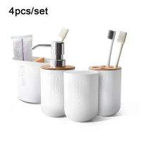 Modern Bathroom Soap Dispenser Set Toothbrush Holder Cup Bathroom Organizer Bamboo Wood Bathroom Accessories