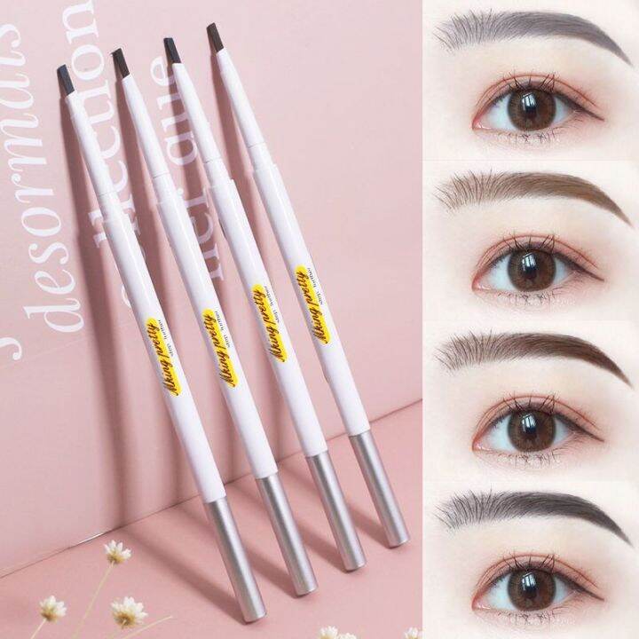 ส่งเร็ว-mking-pretty-double-eyebrow-pencil-ดินสอเขียนคิ้วกันน้ำ-หัวเรียวเล็ก-แบบหมุน-2-in-1-มีแปรงปัดคิ้วในตัว