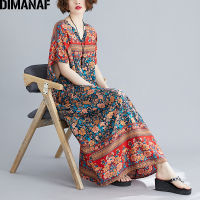 （HOT）DIMANAF 2021 Oversize Dress Women Clothing Summer Sundress Bohemian Floral Print Beach Elegant Lady Loose Cotton Maxi Long Dress