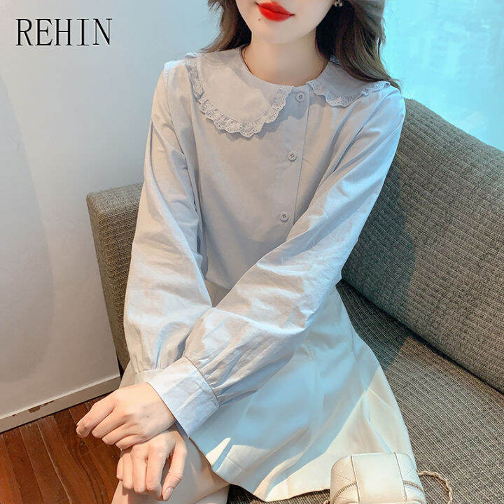 rehin-ผู้หญิงฤดูใบไม้ร่วงใหม่ออกแบบ-niche-ไม่สมมาตรตุ๊กตาคอยาวแขนเสื้อสีทึบเสื้อ