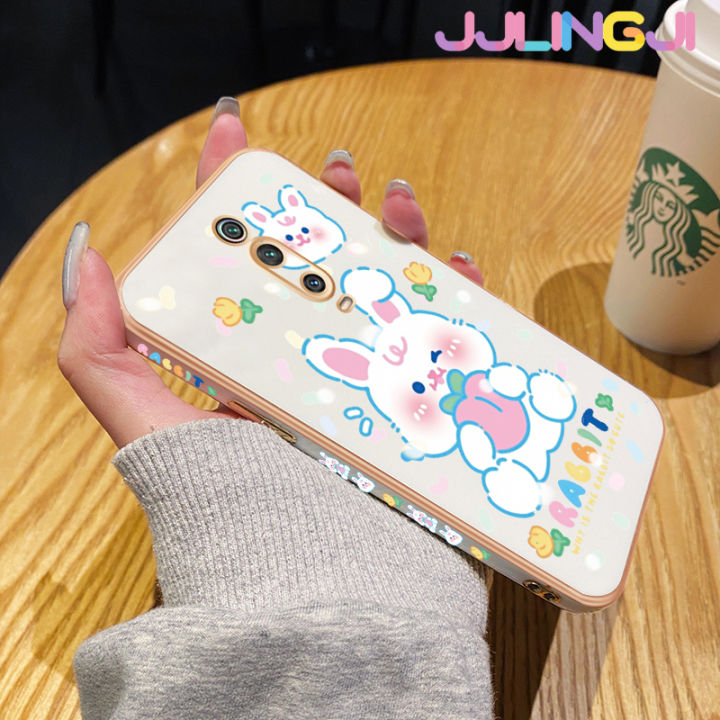 jlingji-เคสสำหรับ-xiaomi-mi-9t-pro-redmi-k20-pro-กระต่ายสีขาวน่ารักการ์ตูนหรูหรากรอบชุบโลหะสี่เหลี่ยมเคสเคสมือถือซิลิโคนกันกระแทกฝาหลังเคสป้องกันเลนส์กล้อง