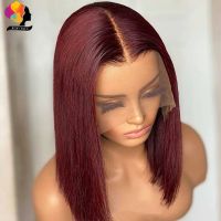 【LZ】○▲ↂ  Peruvian Burgundy Straight Lace Front Wig 99J Red Bob Wig Lace Front Human Hair Wigs for Women Blonde Colored Human Hair Wigs