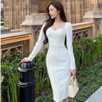 ۞✐▨ Best Dress ชุดเดรสกระโปรง แขนยาว คอสี่เหลี่ยม เข้ารูป เข้ากับทุกการแต่งกาย แฟชั่นฤดูใบไม้ผลิ สไตล์เฮปเบิร์น สําหรับสตรีเสื้อแขนยาว