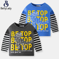 Boys Colorblock T-shirt Children Letter Dinosaur Printing Long Sleeves Round Neck Tops Casual Breathable Shirt【fast】