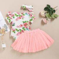 [HPB] Ready Stock Baby Girls Suit ONE Letter Print Short Sleeve Baju Shirt+ Tutu Skirt + Headband 3PCS Set Princess Dress Holiday Party Festival Costumes