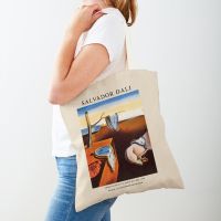 Double Print Reusable Casual Canvas Women Shopping Bags Salvador Dali Surrealism Cubism Exhibition Shopper Bag Tote Lady Handbag