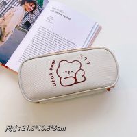 เคสปากกาเรียบง่ายน่ารักหมีดินสอความจุขนาดใหญ่กระเป๋าผ้าใบดินสอน่ารักๆเคสปากกานักเรียนกล่องเครื่องเขียนอุปกรณ์การเรียน