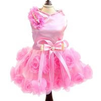 Pet Small Dog Wedding Dress with Bowknot Birthday Party Costume Satin Rose Pearls Girl Formal Dress for Puppy Dog Cat Tutu Dress Dresses