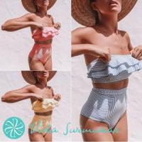 Ruffled High Waist Bikini Women Two Piece Swimsuit Swimwear Beach Wear Stripe Bikini