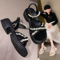 Fairy Wind Sandals ผู้หญิง 2023 ฤดูร้อนใหม่สวมใส่หนาแต่เพียงผู้เดียวแฟชั่นชายหาดผู้หญิงรองเท้าไข่มุกนักเรียนผู้หญิง