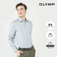 OLYMP Level Five Shirt เสื้อเชิ้ตชาย สีขาว ผ้าเรียบสีเทา ทรงพอดีตัว ยืดหยุ่นได้ดี รีดง่าย