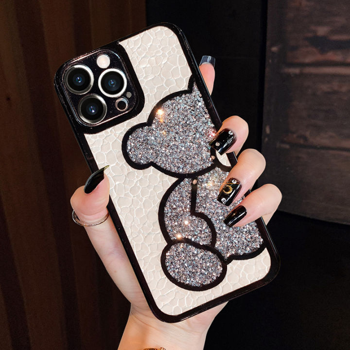 เคสนิ่มหนังเคลือบเพชรหมีแวววาวสุดหรูสำหรับ-iphone-14-pro-max-14-13-12-11-xs-xr-x-7-8-plus-se-2022