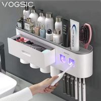 [Jkdddgl 689ร้อน] VOGSIC-Soporte Magnético Para Cepillo De Dientes Caja De Almacenamiento Impermable เครื่องจ่ายเดอพาสต้า De Dientes Accesorios De Baño Montados En La Pared 4 Tazas