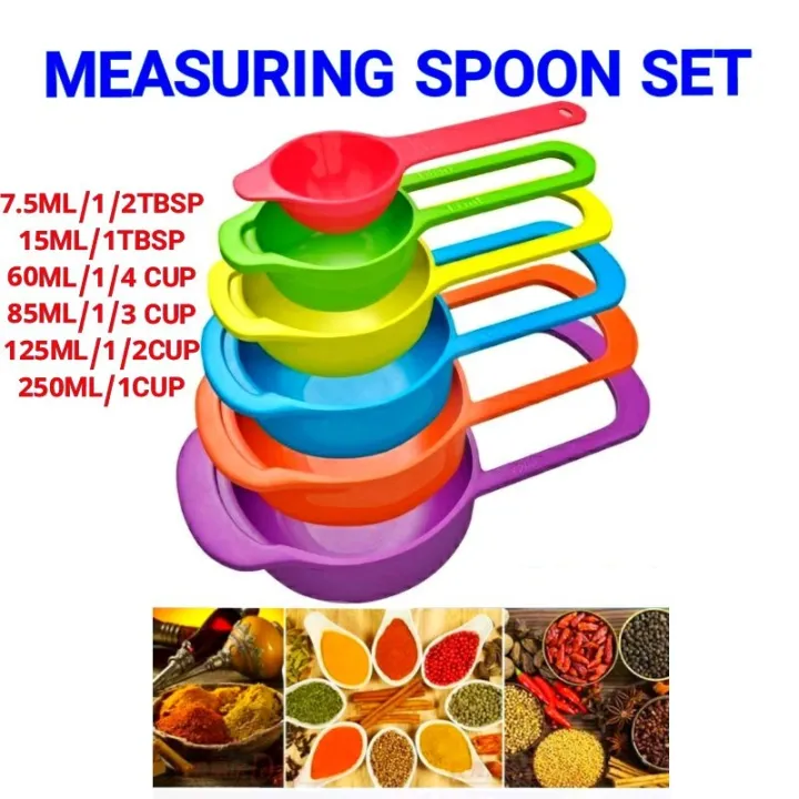 6Piece Plastic Measuring Spoon and Cup Set, Multicolor, Colorful Rainbow Nested Measuring