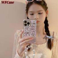 WFCase สำหรับ iPhone 14 Pro Max 13 Pro Max 12 Pro Max 11 Pro Max Minimalist Bow Bow Bow (+ สายรัดข้อมือ) เคลือบผิวกระจกด้วยไฟฟ้าเคสโทรศัพท์เคสป้องกันกล้องแบบเต็มรูปแบบ