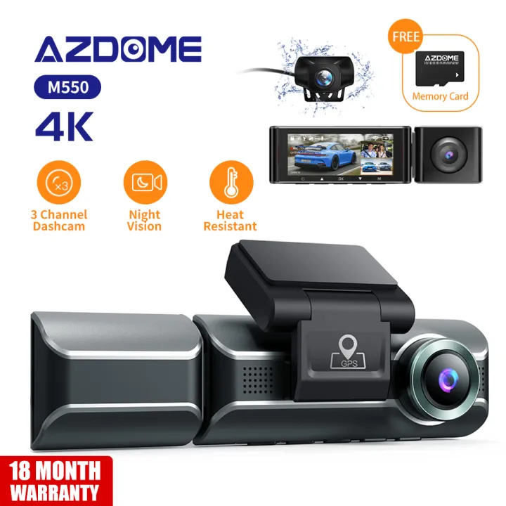 Free SD Card Today✔AZDOME M550 3 Channel Lens 4K Car Dash Cam with Night Vision WiFi GPS,Front and Rear,Cabin Inside 2K Three Way Ultra Full HD 1080P Dash Cameras Dashboard BackUp Camera Dashcam for C