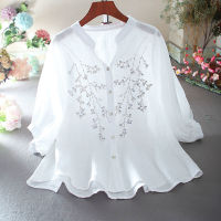 2023 Summer New Large Size Womens Clothing Loose Slimming Casual Embroidery Style Western Style Shirt Womens Top