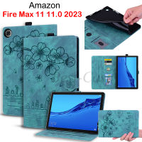 Casing Tablet 3D แฟชั่นลายซากุระและแมวสำหรับ Amazon Fire Max 11 11.0 ฝาพับแม่เหล็ก2023สไตล์ถังน้ำแบบหดไดซิลิโคน PU สำหรับ Amazon Fire Max11 2023 11.0นิ้ว