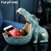 Hippo Statue Resin Hippopotamus Figurine Sculpture Sundries Key Candy Container Home Table Office Decoration Gift