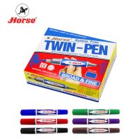 ( สุดคุ้ม+++ ) ปากกาเคมี2หัว ตราม้า กล่อง12ด้าม ราคาถูก ปากกา เมจิก ปากกา ไฮ ไล ท์ ปากกาหมึกซึม ปากกา ไวท์ บอร์ด