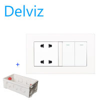 DELVIZ 2GANG/2WAY light switch + 4-hole wall socket with junction box.