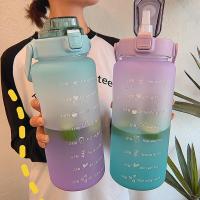 2L Large Capacity Water Bottle with Bounce Cover Time Scale Reminder Frosted Cup for Outdoor Fitness Training