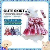 Dog Clothes Dog Dress Plaid Skirt with Big Bowknot Pet Harness with Leash Set for Girls Small Medium Chihuahua Dog Clothing Dresses