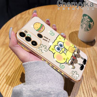 Chenyyyka Caing สำหรับ Tecno Spark Go 2022เคสลายการ์ตูนน่ารักลายสพันชบ็อบสแควร์แพนท์ใหม่กรอบสี่เหลี่ยมจัตุรัสชุบซิลิก้าเจลนิ่มกันกระแทกฝาครอบป้องกันเคสมือถือ