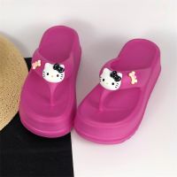 Sanrio Kawaii Hello Kitty Slippers Y2K Women Wedge Flip Flop High Heels Slippers Cartoon Outdoor Anti-Slip Beach Platform Shoes