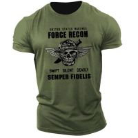 2023 เสื้อยืด USMC นาวิกโยธินสหรัฐฯ Semper Fidelis Devil Dog Military Force Recon เสื้อยืดผู้ชาย เสื้อยืดผ้าฝ้าย สตรีทแวร์ เสื้อยืดฮาราจูกุ