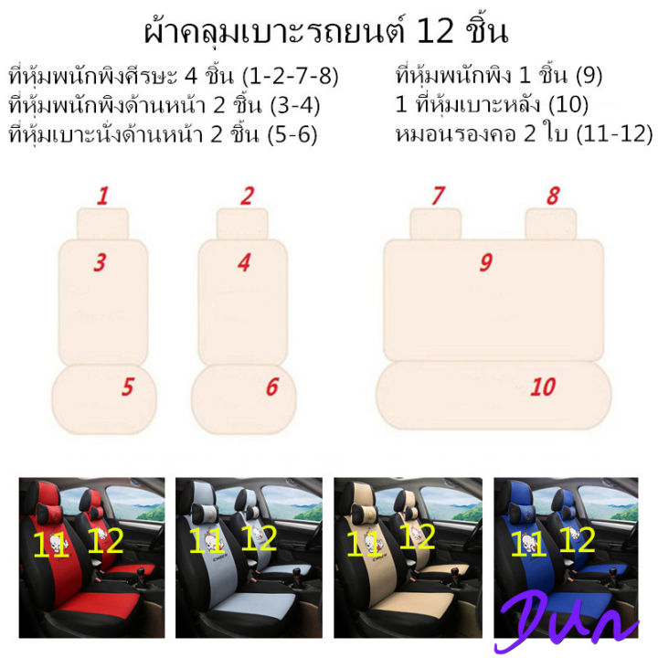 ผ้าคลุมเบาะรถยนต์-12ชิ้น-ที่หุ้มเบาะหน้า-ที่หุ้มเบาะหลัง-ที่หุ้มพนักพิงศีรษะ-หมอนรองคอ-เหมาะสำหรับรถเก๋ง-5ที่นั่ง-เอสยูวี-แฮทช์แบ็ค-และรถกระบะส่วนใหญ่-การ์ตูนวัสดุแซนวิช