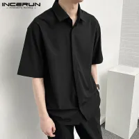 [(Korea Style) INCERUN Mens Short Sleeve T Shirt Collared Formal Fit Blouse Tee Tops Summer,(Korean Style) INCERUN Mens Short Sleeve T Shirt Collared Formal Fit Blouse Tee Tops Summer,]