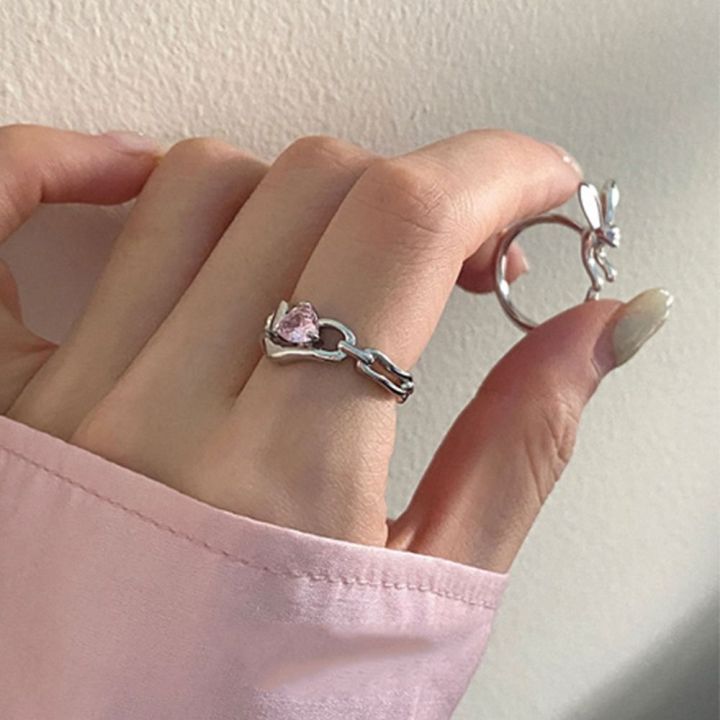 flixue-แหวนเปิดอกแบบเรียบๆทันสมัยสวยงามของขวัญเด็กผู้หญิงแหวนพลอยเทียมรูปกระต่ายสีชมพูหัวใจ-y2k-ผู้หญิงแหวนสไตล์เกาหลีเครื่องประดับแฟชั่นแหวนโบราณ