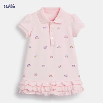 Little maven 2023 Summer Dress Casual Cotton Clothes Pink Rainbow Pretty Princess Dress for Baby Girls Kids 2 to 7 years