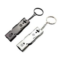 Emergency Survival Whistle Double Pipe with Keychain Stainless Steel High Decibel Very Loud Equipment Hiking Survival kits