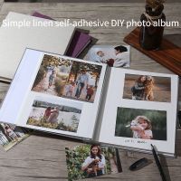 DIY Photo Album Book Simple Linen Self-adhesive Photo Album Retro Family Large Capacity Handmade Creative Gifts  Photo Albums