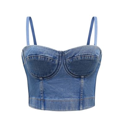 ⊙✱❉ Crop Top 2022 Cropped Woman Camis Push Up Denim Clothing Backless Bustier