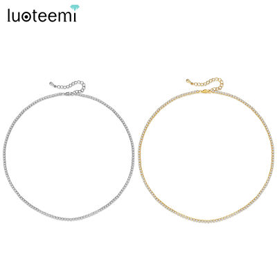 LUOTEEMI Tennis K-Pop Fashion Necklace Gold Silver Cuban Link Chain 2mm Round Cubic Zircons Men Necklace 2021 New Arrival Regalo