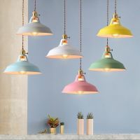 ♧✻❧ Colorful Industrial style Pendant light Restaurant kitchen home light Vintage Hanging Light Nordic Macaron Indoor Bedside Bedroom Decorative Lamp