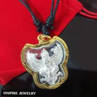 Inspire Jewelry ,จี้พญาครุฑเงิน เลี่ยมทอง พร้อมเชือกขัดเงื่อน เลื่อน size ได้ ลักษณ์แห่งความเจริญรุ่งเรือง