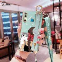 เคสสายรัดข้อมือยาวสำหรับ Infinix Hot 8 Pro X650 X650C Bowtie สาวและลายแมวน่ารักชุบโครเมี่ยมสุดหรู TPU นิ่มป้องกันกล้องสี่เหลี่ยมเคสยางป้องกันการตก