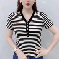 2023 New Summer Clothing V-Neck Slim Top Versatile T-shirt